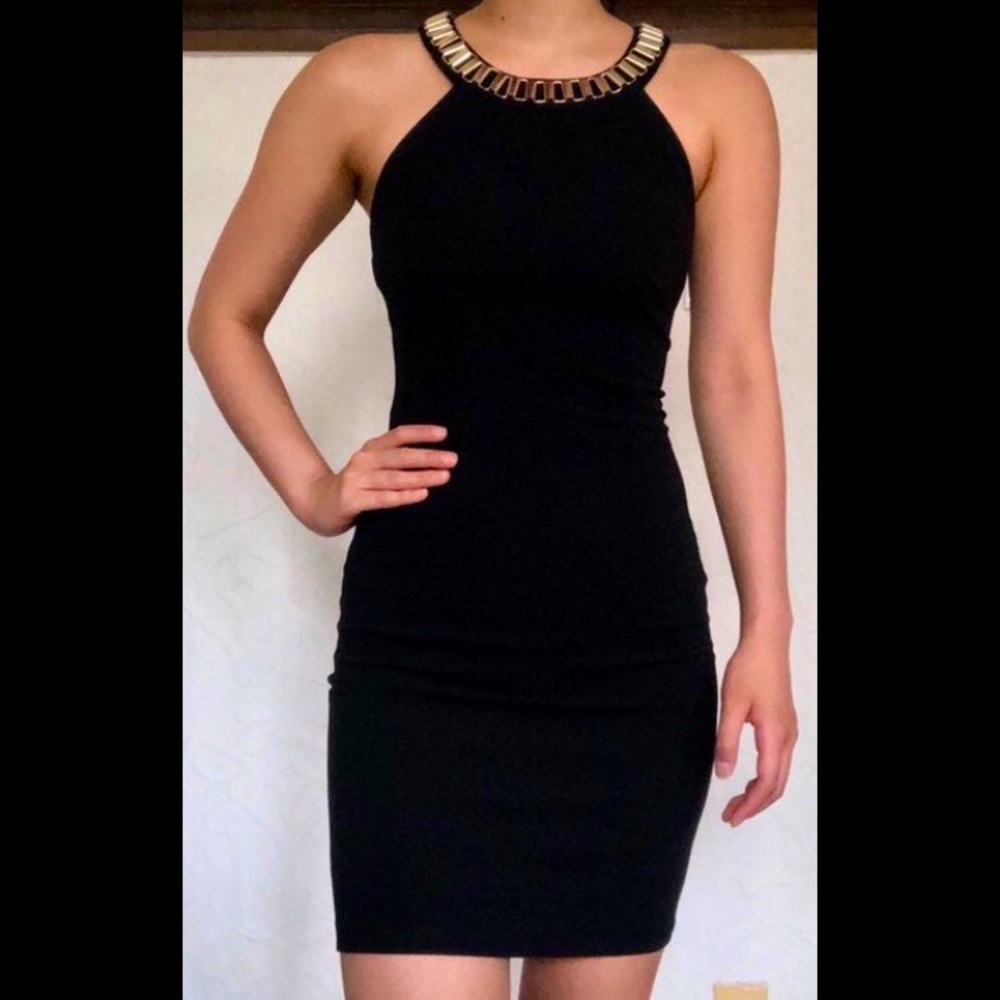 Black Bodycon Gold Chain Dress